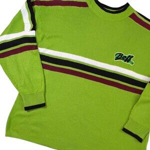 Vintage Boff Knit Sweater Mens XXL Green Streetwear Retro Hip Hop Stripe